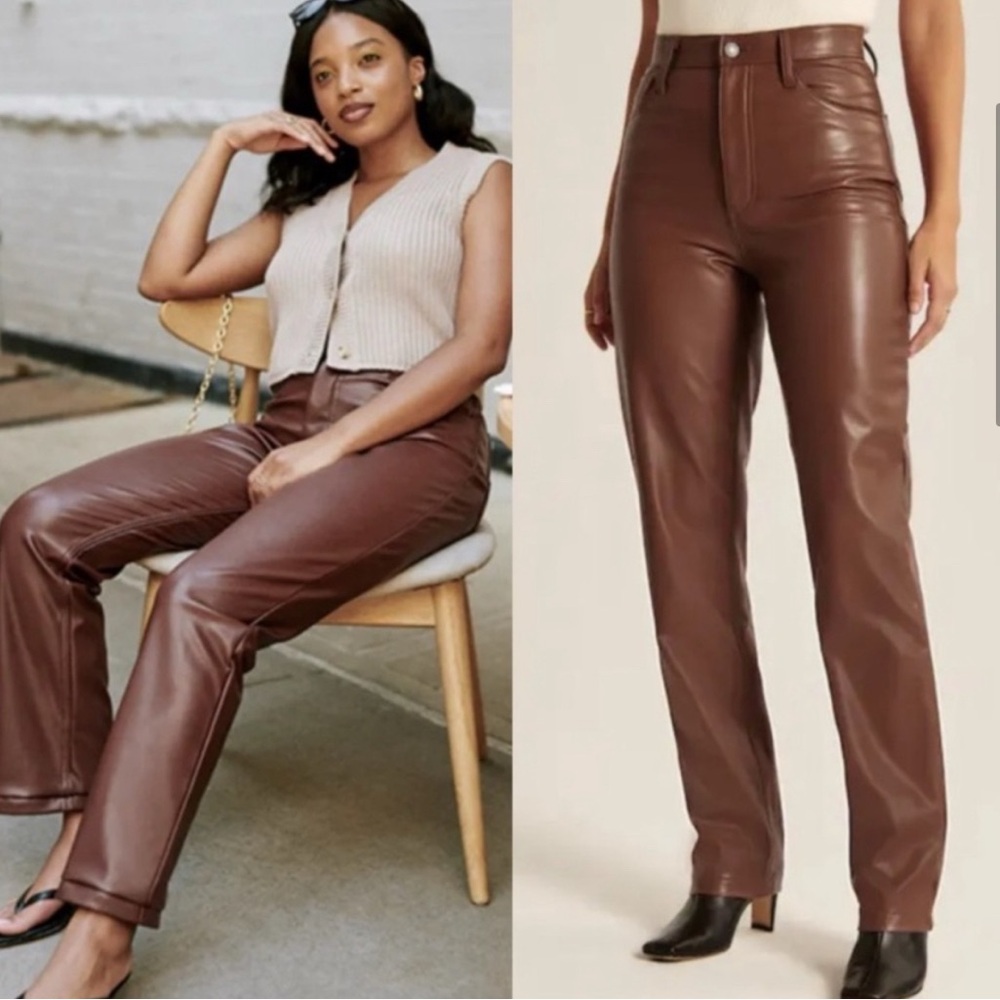 Abercrombie & Fitch Curve Love 90s Straight Ultra High Rise Vegan Leather Pant.